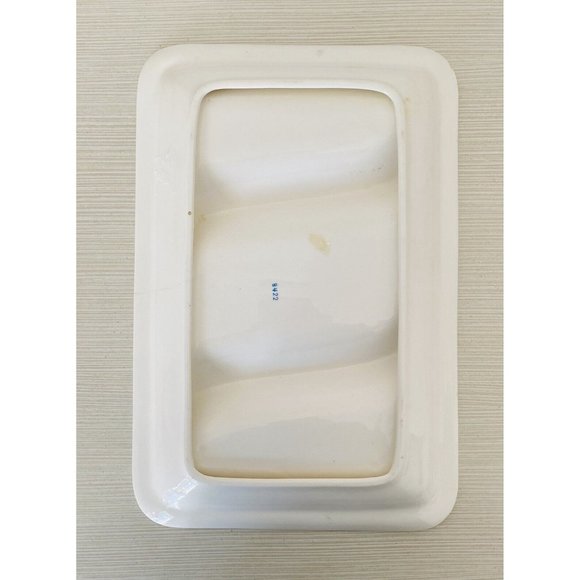 Vintage MCM Divided Tray Platter Blue Ivory Tree Sun Chicken *see flaws In Photo - Picture 9 of 9